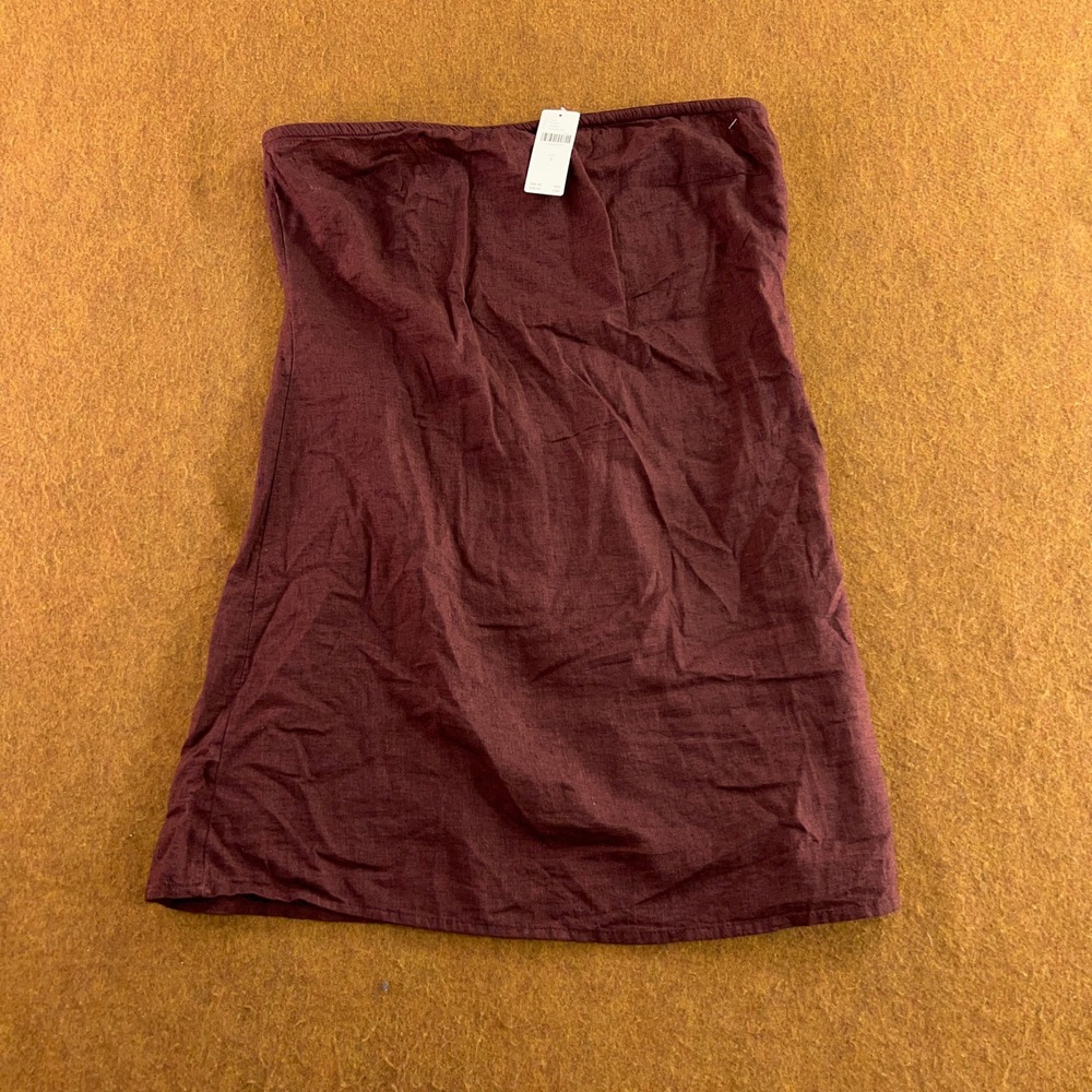Celandine Women Small Chocolate Strapless Smocked Linen Blend Mini Dress NWT